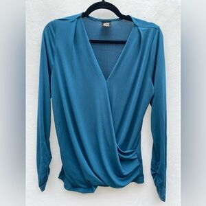 Dark teal, wrap blouse